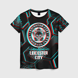 Футболка женская Leicester City FC в стиле glitch на темном фоне, цвет: 3D-принт