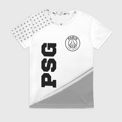 Футболка женская PSG sport на светлом фоне: символ и надпись вертик, цвет: 3D-принт