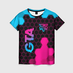 Футболка женская GTA - neon gradient: надпись, символ, цвет: 3D-принт