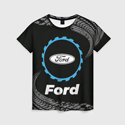Футболка женская Ford в стиле Top Gear со следами шин на фоне, цвет: 3D-принт