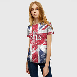 Футболка женская The Beatles - лого на фоне флага Великобритании, цвет: 3D-принт — фото 2