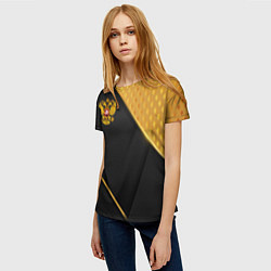 Футболка женская Герб России на черном фоне с золотыми вставками, цвет: 3D-принт — фото 2
