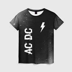 Футболка женская AC DC glitch на темном фоне: надпись, символ, цвет: 3D-принт