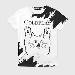 Футболка женская Coldplay рок кот на светлом фоне, цвет: 3D-принт