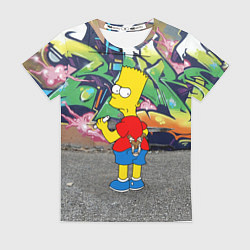 Футболка женская Хулиган Барт Симпсон на фоне стены с граффити, цвет: 3D-принт