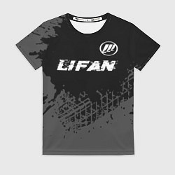 Футболка женская Lifan speed на темном фоне со следами шин: символ, цвет: 3D-принт