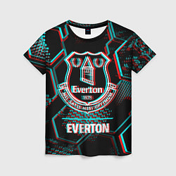 Футболка женская Everton FC в стиле glitch на темном фоне, цвет: 3D-принт