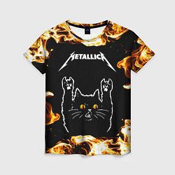 Футболка женская Metallica рок кот и огонь, цвет: 3D-принт