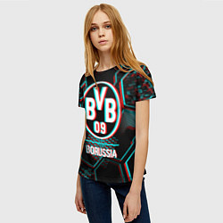 Футболка женская Borussia FC в стиле glitch на темном фоне, цвет: 3D-принт — фото 2