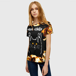 Футболка женская Papa Roach рок кот и огонь, цвет: 3D-принт — фото 2