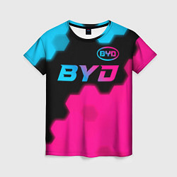 Футболка женская BYD - neon gradient: символ сверху, цвет: 3D-принт