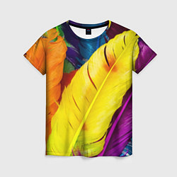 Женская футболка Разноцветные перья птиц