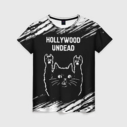Футболка женская Группа Hollywood Undead и рок кот, цвет: 3D-принт
