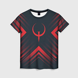 Футболка женская Красный символ Quake на темном фоне со стрелками, цвет: 3D-принт