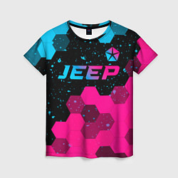 Футболка женская Jeep - neon gradient: символ сверху, цвет: 3D-принт