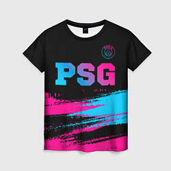 Женская футболка PSG - neon gradient: символ сверху