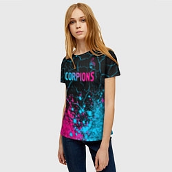Футболка женская Scorpions - neon gradient: символ сверху, цвет: 3D-принт — фото 2