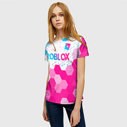 Футболка женская Roblox neon gradient style: символ сверху, цвет: 3D-принт — фото 2