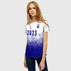 Футболка женская 2023 Кролик рисованный: символ сверху на светлом, цвет: 3D-принт — фото 2