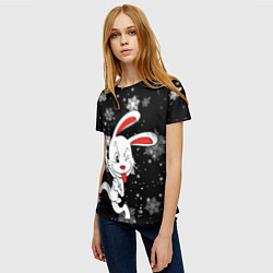 Футболка женская Подмигивающий кролик в снежинках, цвет: 3D-принт — фото 2