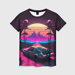 Футболка женская Synthwave car and mountains, цвет: 3D-принт