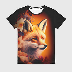 Футболка женская Огненно рыжая лиса в цветах, цвет: 3D-принт