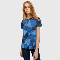 Футболка женская Синие треугольники, абстракт, цвет: 3D-принт — фото 2