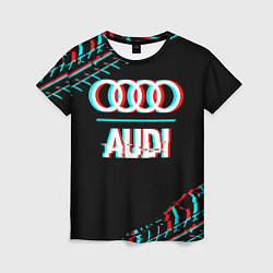 Футболка женская Значок Audi в стиле glitch на темном фоне, цвет: 3D-принт