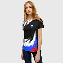 Футболка женская Сердечко Россия - мазки кисти, цвет: 3D-принт — фото 2