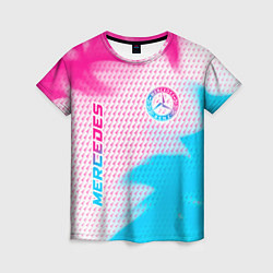 Футболка женская Mercedes neon gradient style: надпись, символ, цвет: 3D-принт