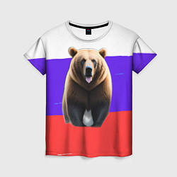 Футболка женская Медведь на флаге, цвет: 3D-принт