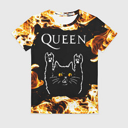 Футболка женская Queen рок кот и огонь, цвет: 3D-принт
