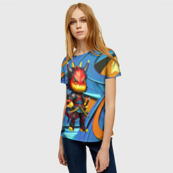 Футболка женская Кроха-дракончик самурай - нейросеть, цвет: 3D-принт — фото 2