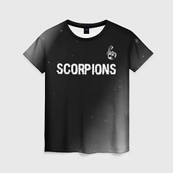 Футболка женская Scorpions glitch на темном фоне: символ сверху, цвет: 3D-принт