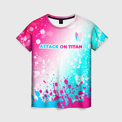 Футболка женская Attack on Titan neon gradient style: символ сверху, цвет: 3D-принт