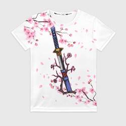 Футболка женская Катана в сакуре, цвет: 3D-принт