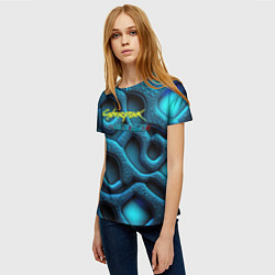 Футболка женская Cyberpunk 2077 phantom liberty blue abstract, цвет: 3D-принт — фото 2
