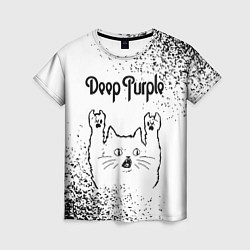 Футболка женская Deep Purple рок кот на светлом фоне, цвет: 3D-принт