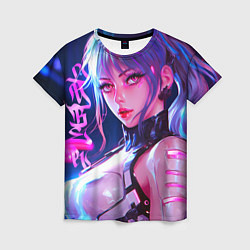Женская футболка Кибер-девушка неон аниме