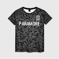 Футболка женская Paramore glitch на темном фоне: символ сверху, цвет: 3D-принт