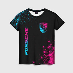 Футболка женская Porsche - neon gradient: надпись, символ, цвет: 3D-принт