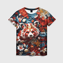 Футболка женская Красная панда в цветах, цвет: 3D-принт