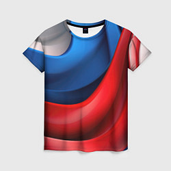 Футболка женская Объемная абстракция в цветах флага РФ, цвет: 3D-принт
