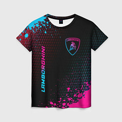 Футболка женская Lamborghini - neon gradient: надпись, символ, цвет: 3D-принт