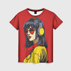 Женская футболка Девушка в красных очках