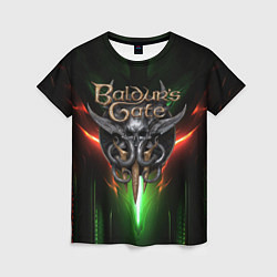 Женская футболка Baldurs Gate 3 logo green red light