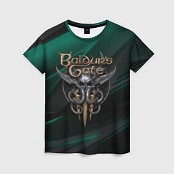 Женская футболка Baldurs Gate 3 logo green geometry