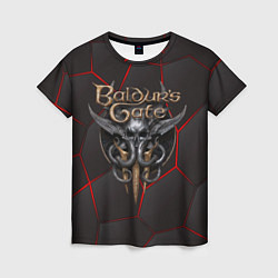 Женская футболка Baldurs Gate 3 logo red black geometry
