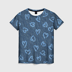 Футболка женская Hearts on denim, цвет: 3D-принт