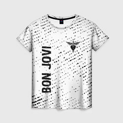 Футболка женская Bon Jovi glitch на светлом фоне: надпись, символ, цвет: 3D-принт